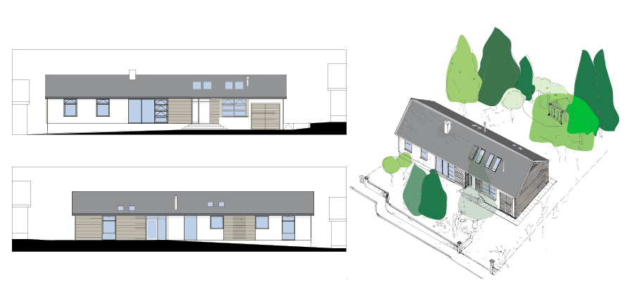 Design for contemporary extension with studio facility and office.