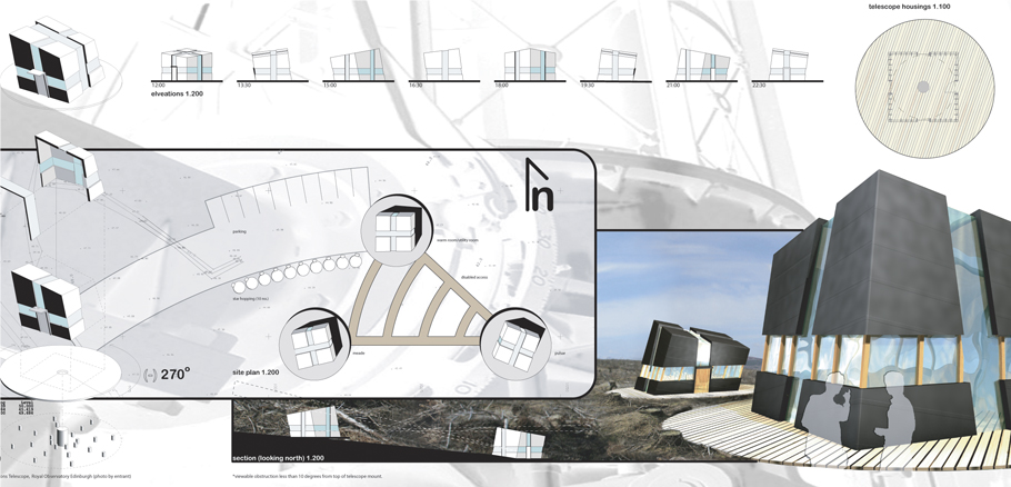 Kielder Forest Observatory proposals based on cubes with rubber external skins and glazed incisions for viewing.