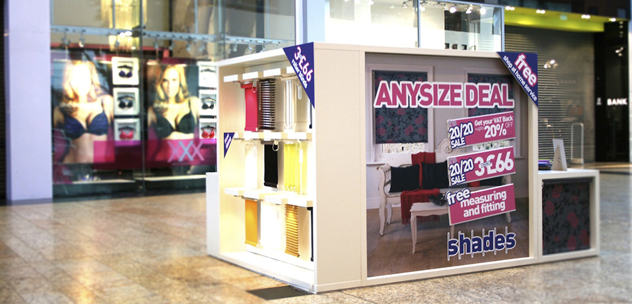 Shop in a Box, pop up retail unit for window blinds retailer.